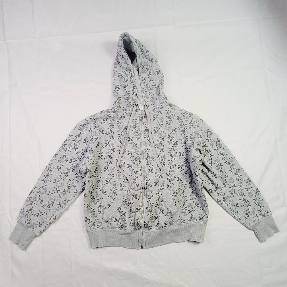 LFL Kids Full Zip Hoodie Size Large Grey Botanical Print Jacket K73‎